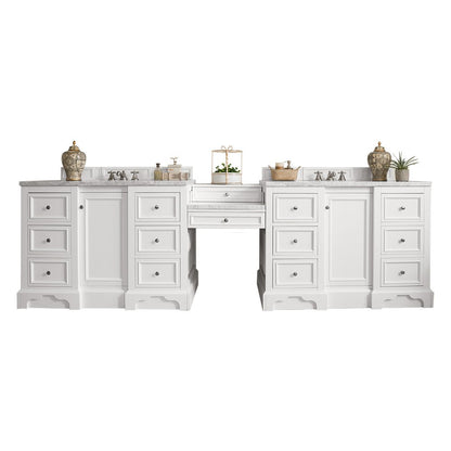 James Martin - De Soto 118" Double Vanity Set, Bright White w/ 3 CM Carrara Marble Top - 825-V118-BW-DU-CAR view 1