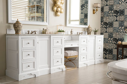 James Martin - De Soto 118" Double Vanity Set, Bright White w/ 3 CM Carrara Marble Top - 825-V118-BW-DU-CAR view 3