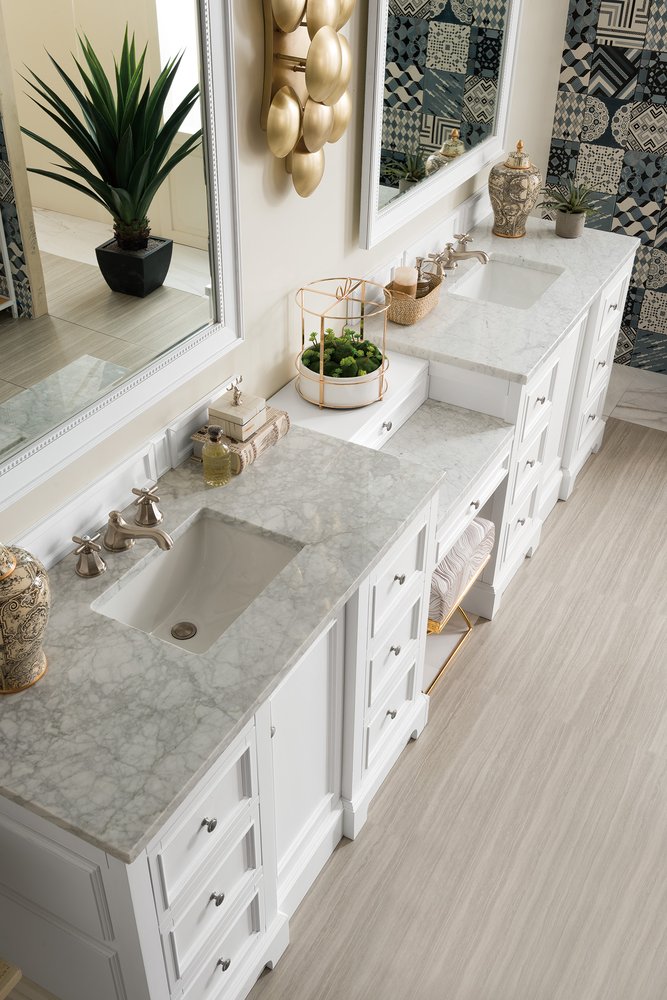 James Martin - De Soto 118" Double Vanity Set, Bright White w/ 3 CM Carrara Marble Top - 825-V118-BW-DU-CAR view 5