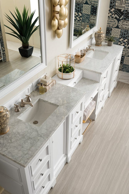 James Martin - De Soto 118" Double Vanity Set, Bright White w/ 3 CM Carrara Marble Top - 825-V118-BW-DU-CAR view 5