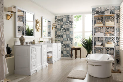 James Martin - De Soto 118" Double Vanity Set, Bright White w/ 3 CM Carrara Marble Top - 825-V118-BW-DU-CAR view 7