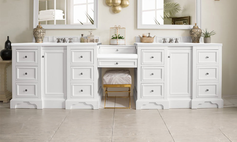 James Martin - De Soto 118" Double Vanity Set, Bright White w/ 3 CM White Zeus Silestone Top - 825-V118-BW-DU-WZ view 1