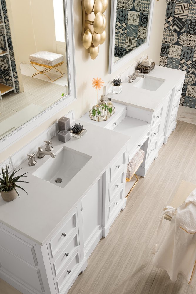 James Martin - De Soto 118" Double Vanity Set, Bright White w/ 3 CM White Zeus Silestone Top - 825-V118-BW-DU-WZ view 2