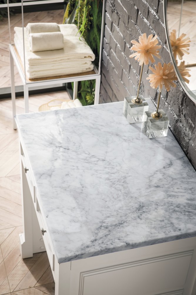 James Martin - De Soto 30" Countertop Unit, Bright White w/ 3 CM Carrara Marble Top - 825-CU30-BW-3CAR view 2