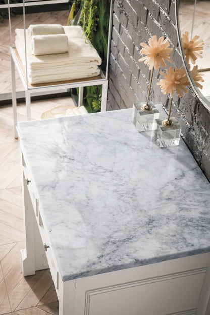 James Martin - De Soto 30" Countertop Unit, Bright White w/ 3 CM Carrara Marble Top - 825-CU30-BW-3CAR view 2