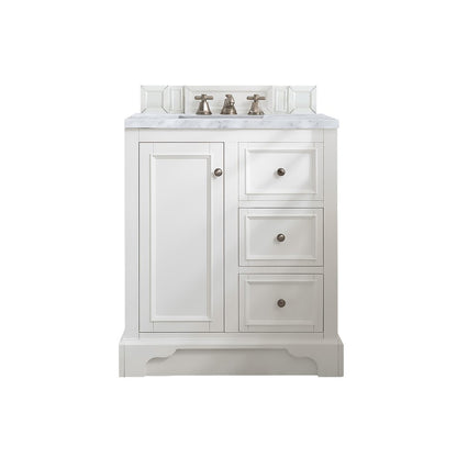 James Martin - De Soto 30" Single Vanity, Bright White w/ 3 CM Carrara Marble Top - 825-V30-BW-3CAR view 1