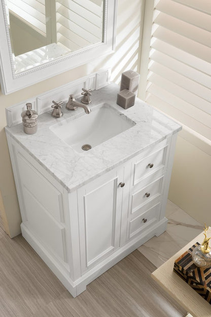 James Martin - De Soto 30" Single Vanity, Bright White w/ 3 CM Carrara Marble Top - 825-V30-BW-3CAR view 4