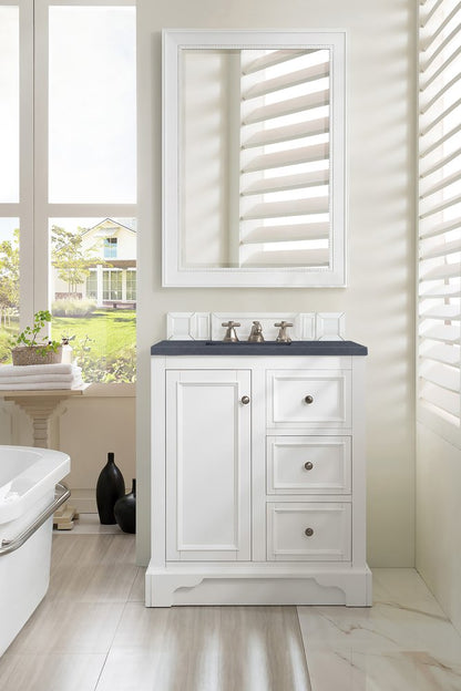 James Martin - De Soto 30" Single Vanity, Bright White w/ 3 CM Charcoal Soapstone Silestone Top - 825-V30-BW-3CSP view 3