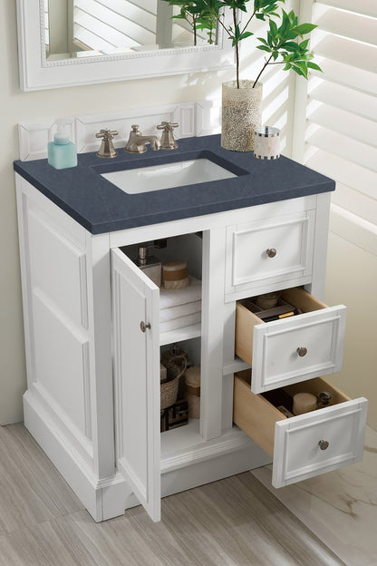 James Martin - De Soto 30" Single Vanity, Bright White w/ 3 CM Charcoal Soapstone Silestone Top - 825-V30-BW-3CSP view 5