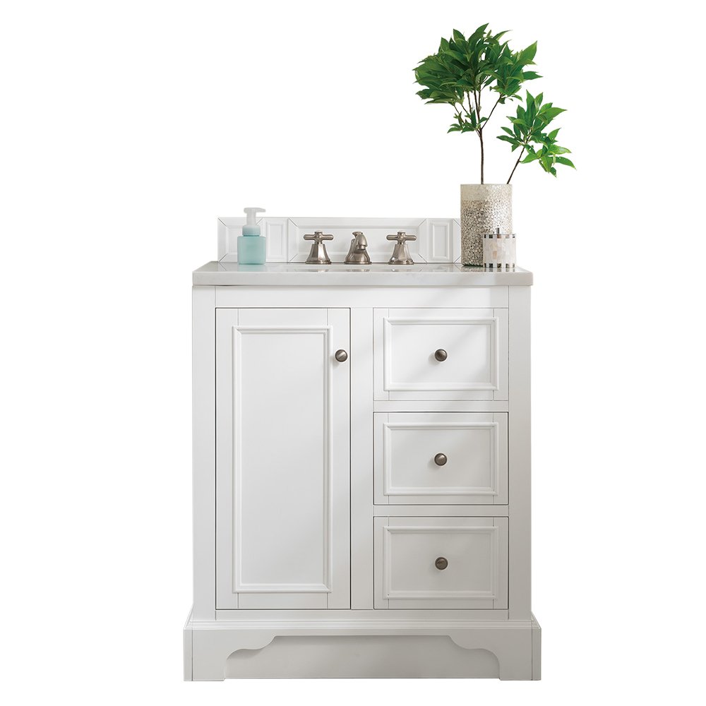 James Martin - De Soto 30" Single Vanity, Bright White w/ 3 CM Eternal Jasmine Pearl Silestone Top - 825-V30-BW-3EJP view 1