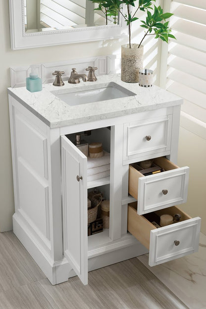 James Martin - De Soto 30" Single Vanity, Bright White w/ 3 CM Eternal Jasmine Pearl Silestone Top - 825-V30-BW-3EJP view 5