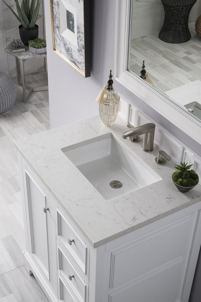 James Martin - De Soto 30" Single Vanity, Bright White w/ 3 CM Eternal Jasmine Pearl Silestone Top - 825-V30-BW-3EJP view 8
