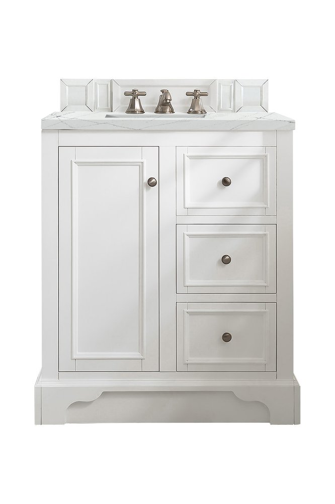 James Martin - De Soto 30" Single Vanity, Bright White w/ 3 CM Ethereal Noctis Silestone Top - 825-V30-BW-3ENC view 1