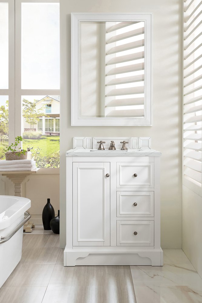 James Martin - De Soto 30" Single Vanity, Bright White w/ 3 CM Ethereal Noctis Silestone Top - 825-V30-BW-3ENC view 3