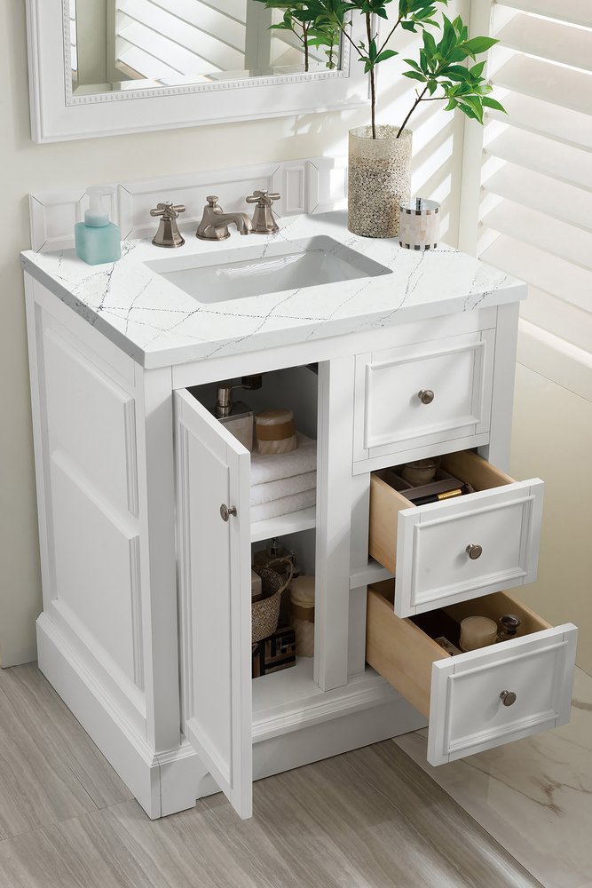 James Martin - De Soto 30" Single Vanity, Bright White w/ 3 CM Ethereal Noctis Silestone Top - 825-V30-BW-3ENC view 5