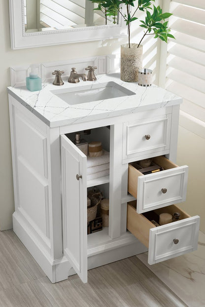 James Martin - De Soto 30" Single Vanity, Bright White w/ 3 CM Ethereal Noctis Silestone Top - 825-V30-BW-3ENC view 5