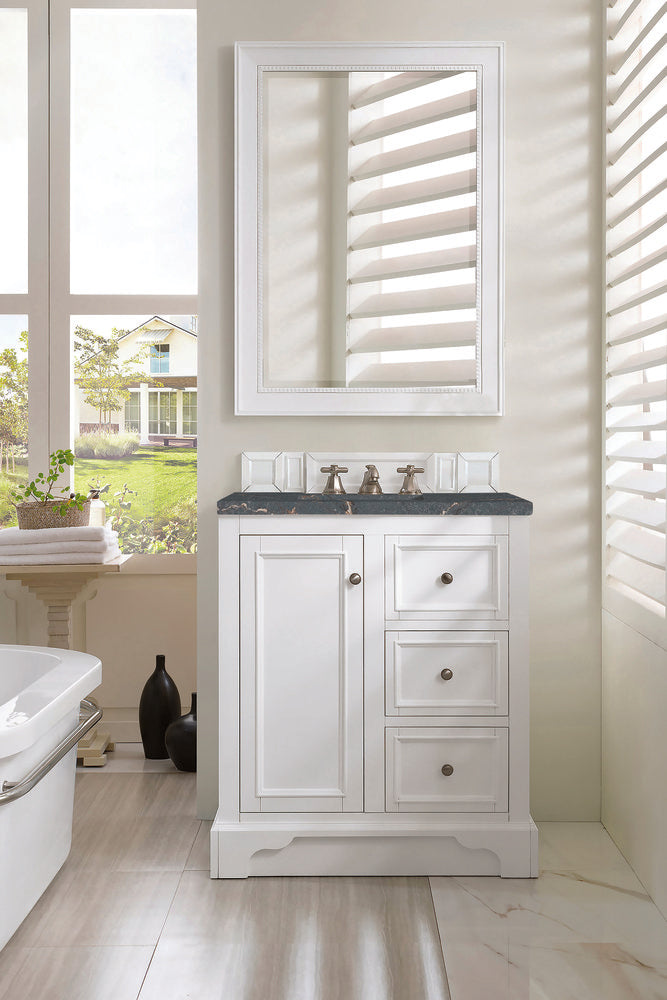 James Martin - De Soto 30" Single Vanity, Bright White w/ 3 CM Parisien Bleu Silestone Top - 825-V30-BW-3PBL view 3