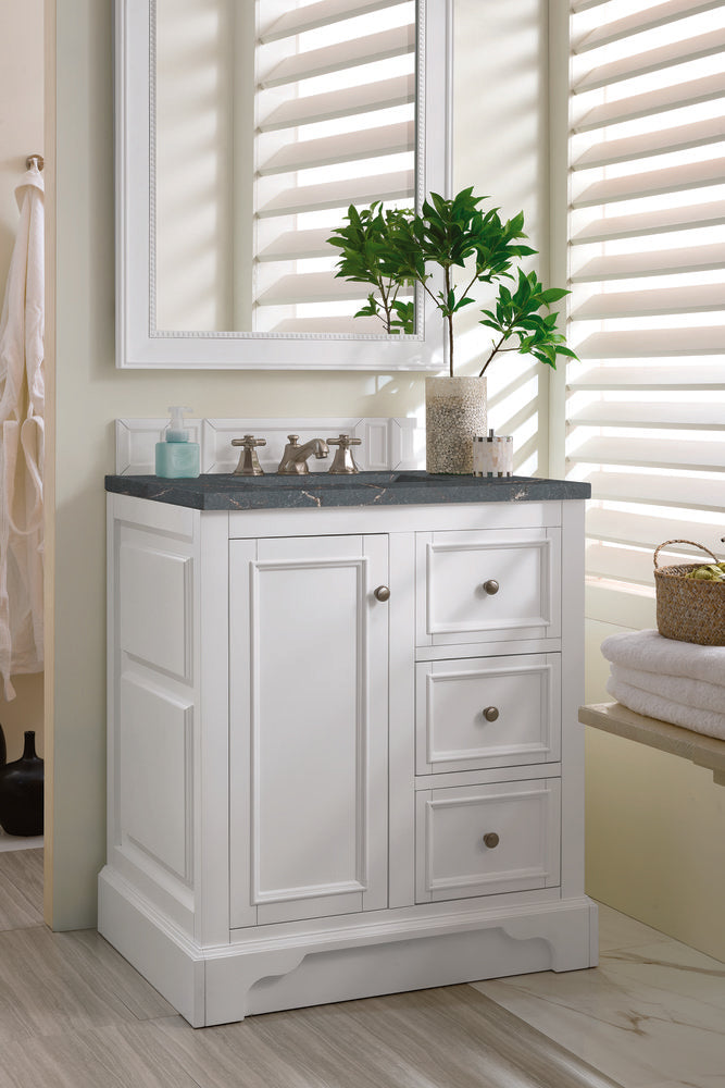 James Martin - De Soto 30" Single Vanity, Bright White w/ 3 CM Parisien Bleu Silestone Top - 825-V30-BW-3PBL view 4