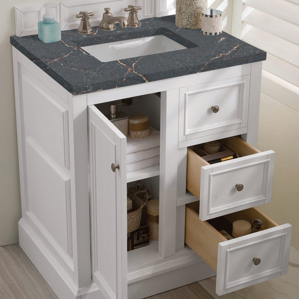 James Martin - De Soto 30" Single Vanity, Bright White w/ 3 CM Parisien Bleu Silestone Top - 825-V30-BW-3PBL view 5