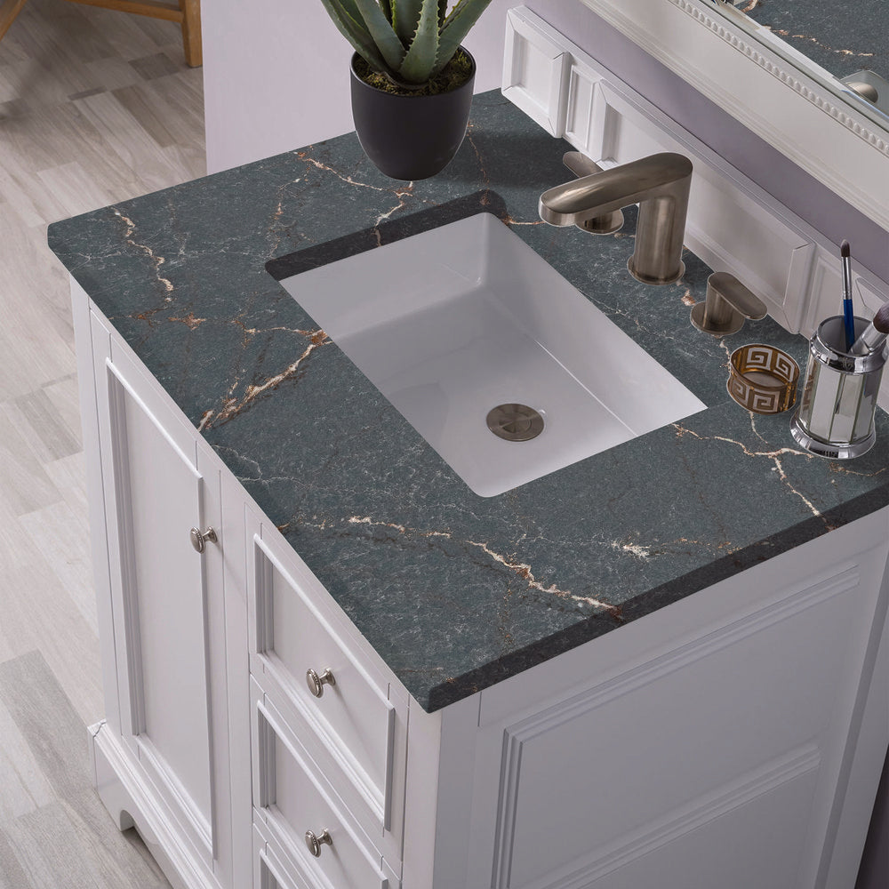 James Martin - De Soto 30" Single Vanity, Bright White w/ 3 CM Parisien Bleu Silestone Top - 825-V30-BW-3PBL view 7