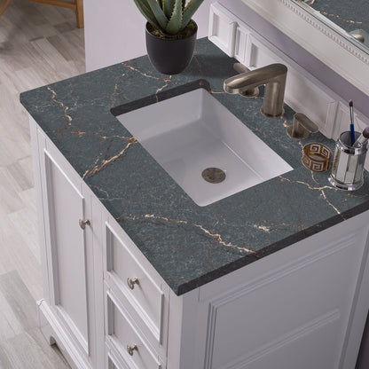 James Martin - De Soto 30" Single Vanity, Bright White w/ 3 CM Parisien Bleu Silestone Top - 825-V30-BW-3PBL view 7