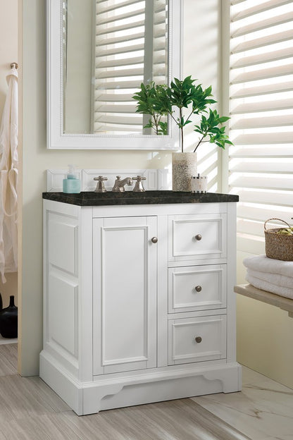 James Martin - De Soto 30" Single Vanity, Bright White, w/ 3 CM Phantome Eclos Top - 825-V30-BW-3PHT view 4