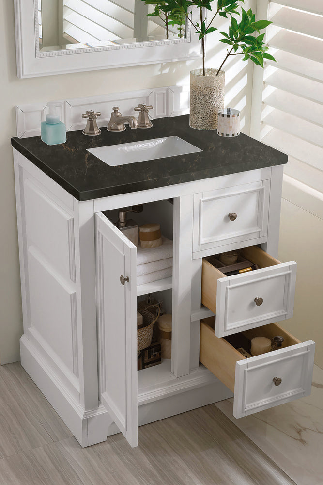 James Martin - De Soto 30" Single Vanity, Bright White, w/ 3 CM Phantome Eclos Top - 825-V30-BW-3PHT view 5