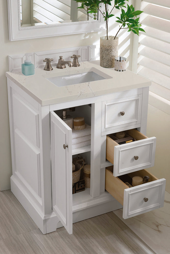 James Martin - De Soto 30" Single Vanity, Bright White, w/ 3 CM Siberian Silestone Top - 825-V30-BW-3SFR view 5