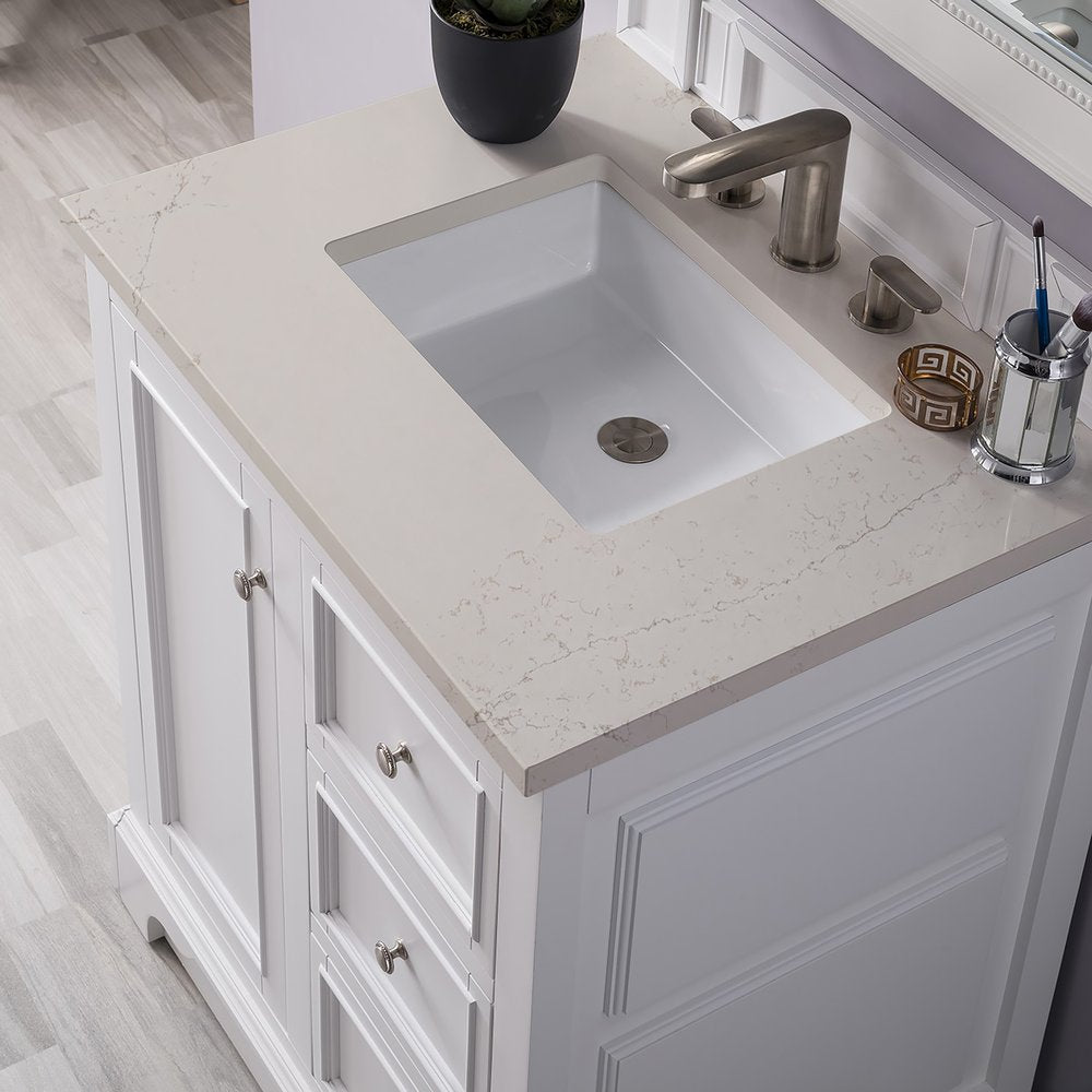 James Martin - De Soto 30" Single Vanity, Bright White, w/ 3 CM Siberian Silestone Top - 825-V30-BW-3SFR view 7