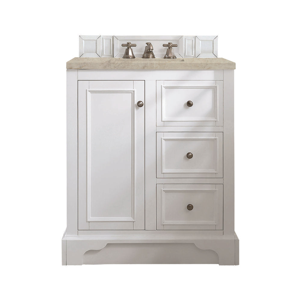 James Martin - De Soto 30" Single Vanity, Bright White, w/ 3 CM Tajnar Eclos Top - 825-V30-BW-3TJR view 1