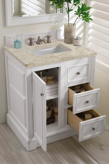 James Martin - De Soto 30" Single Vanity, Bright White, w/ 3 CM Tajnar Eclos Top - 825-V30-BW-3TJR view 5