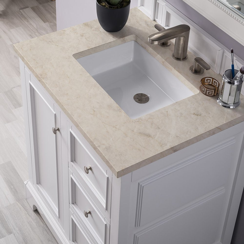 James Martin - De Soto 30" Single Vanity, Bright White, w/ 3 CM Tajnar Eclos Top - 825-V30-BW-3TJR view 7