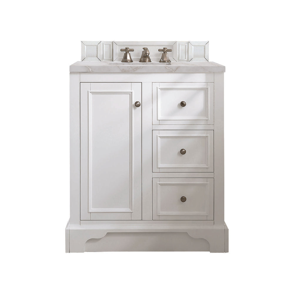James Martin - De Soto 30" Single Vanity, Bright White w/ 3 CM Victorian Silver Silestone Top - 825-V30-BW-3VSL view 1