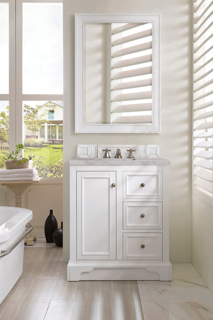 James Martin - De Soto 30" Single Vanity, Bright White w/ 3 CM Victorian Silver Silestone Top - 825-V30-BW-3VSL view 3