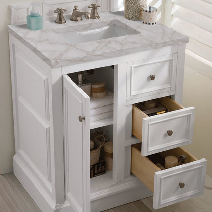 James Martin - De Soto 30" Single Vanity, Bright White w/ 3 CM Victorian Silver Silestone Top - 825-V30-BW-3VSL view 5