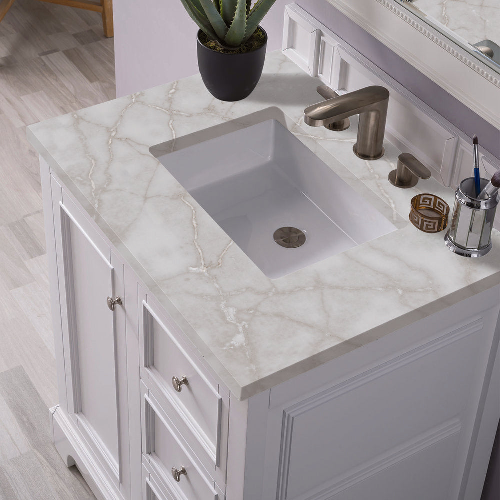 James Martin - De Soto 30" Single Vanity, Bright White w/ 3 CM Victorian Silver Silestone Top - 825-V30-BW-3VSL view 7