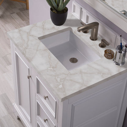 James Martin - De Soto 30" Single Vanity, Bright White w/ 3 CM Victorian Silver Silestone Top - 825-V30-BW-3VSL view 7