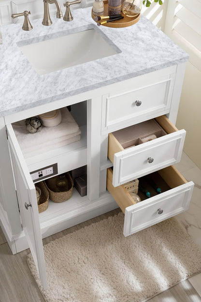 James Martin - De Soto 36" Single Vanity, Bright White w/ 3 CM Carrara Marble Top - 825-V36-BW-3CAR view 5