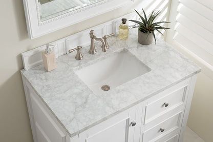 James Martin - De Soto 36" Single Vanity, Bright White w/ 3 CM Carrara Marble Top - 825-V36-BW-3CAR view 6