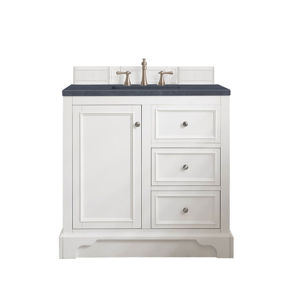 James Martin - De Soto 36" Single Vanity, Bright White w/ 3 CM Charcoal Soapstone Silestone Top - 825-V36-BW-3CSP view 1
