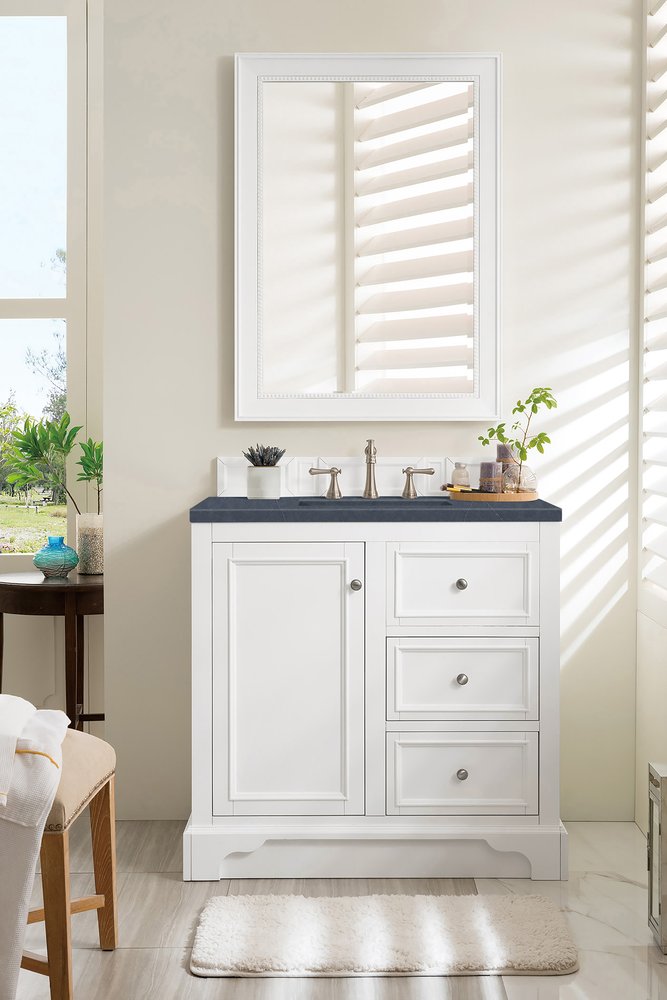 James Martin - De Soto 36" Single Vanity, Bright White w/ 3 CM Charcoal Soapstone Silestone Top - 825-V36-BW-3CSP view 3
