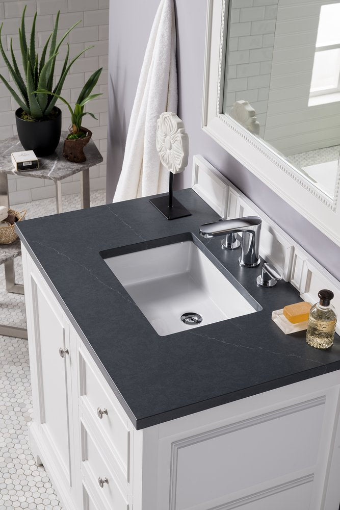 James Martin - De Soto 36" Single Vanity, Bright White w/ 3 CM Charcoal Soapstone Silestone Top - 825-V36-BW-3CSP view 4