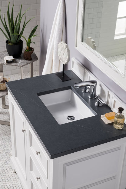 James Martin - De Soto 36" Single Vanity, Bright White w/ 3 CM Charcoal Soapstone Silestone Top - 825-V36-BW-3CSP view 4