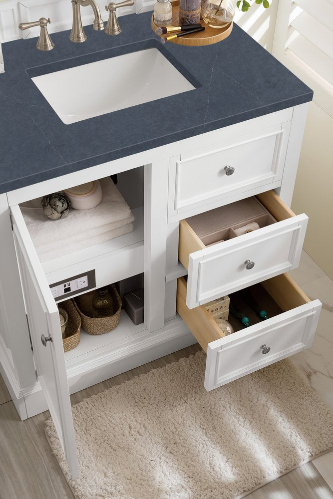 James Martin - De Soto 36" Single Vanity, Bright White w/ 3 CM Charcoal Soapstone Silestone Top - 825-V36-BW-3CSP view 5