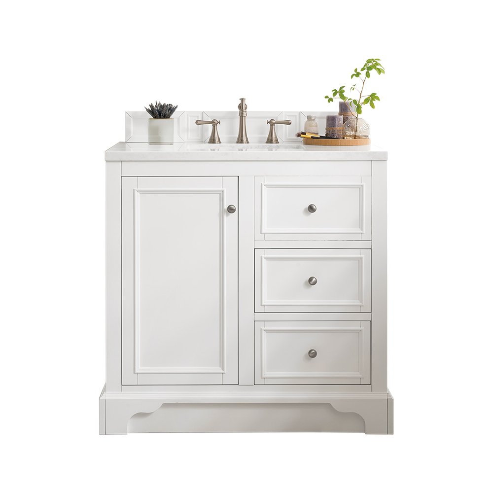 James Martin - De Soto 36" Single Vanity, Bright White w/ 3 CM Eternal Jasmine Pearl Silestone Top - 825-V36-BW-3EJP view 1