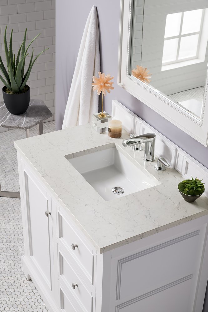 James Martin - De Soto 36" Single Vanity, Bright White w/ 3 CM Eternal Jasmine Pearl Silestone Top - 825-V36-BW-3EJP view 6