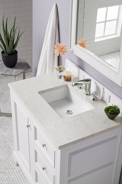 James Martin - De Soto 36" Single Vanity, Bright White w/ 3 CM Eternal Jasmine Pearl Silestone Top - 825-V36-BW-3EJP view 6