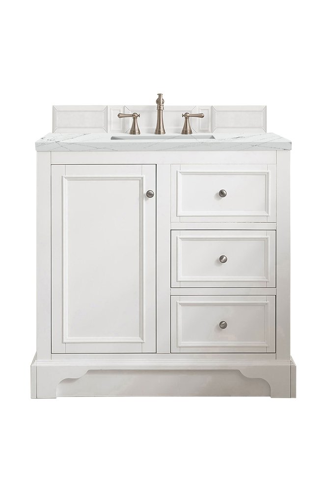 James Martin - De Soto 36" Single Vanity, Bright White, w/ 3 CM Ethereal Noctis Silestone Top - 825-V36-BW-3ENC view 1