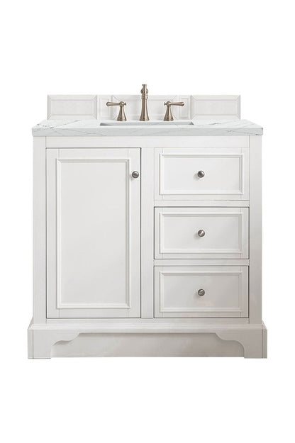 James Martin - De Soto 36" Single Vanity, Bright White, w/ 3 CM Ethereal Noctis Silestone Top - 825-V36-BW-3ENC view 1