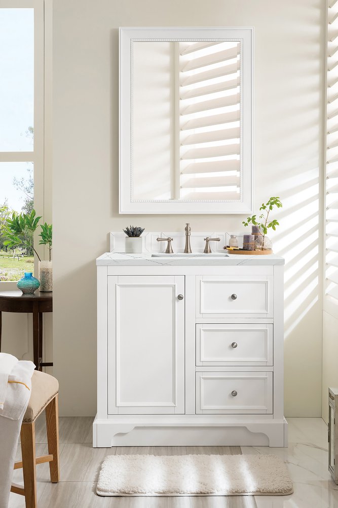 James Martin - De Soto 36" Single Vanity, Bright White, w/ 3 CM Ethereal Noctis Silestone Top - 825-V36-BW-3ENC view 3